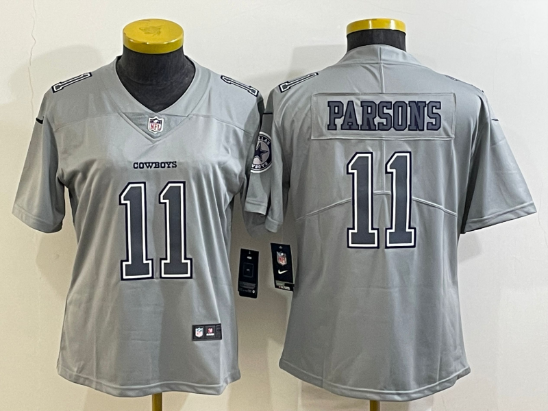 Women's Dallas Cowboys #11 Micah Parsons Grey Atmosphere Fashion Stitched Jersey(Run Small)